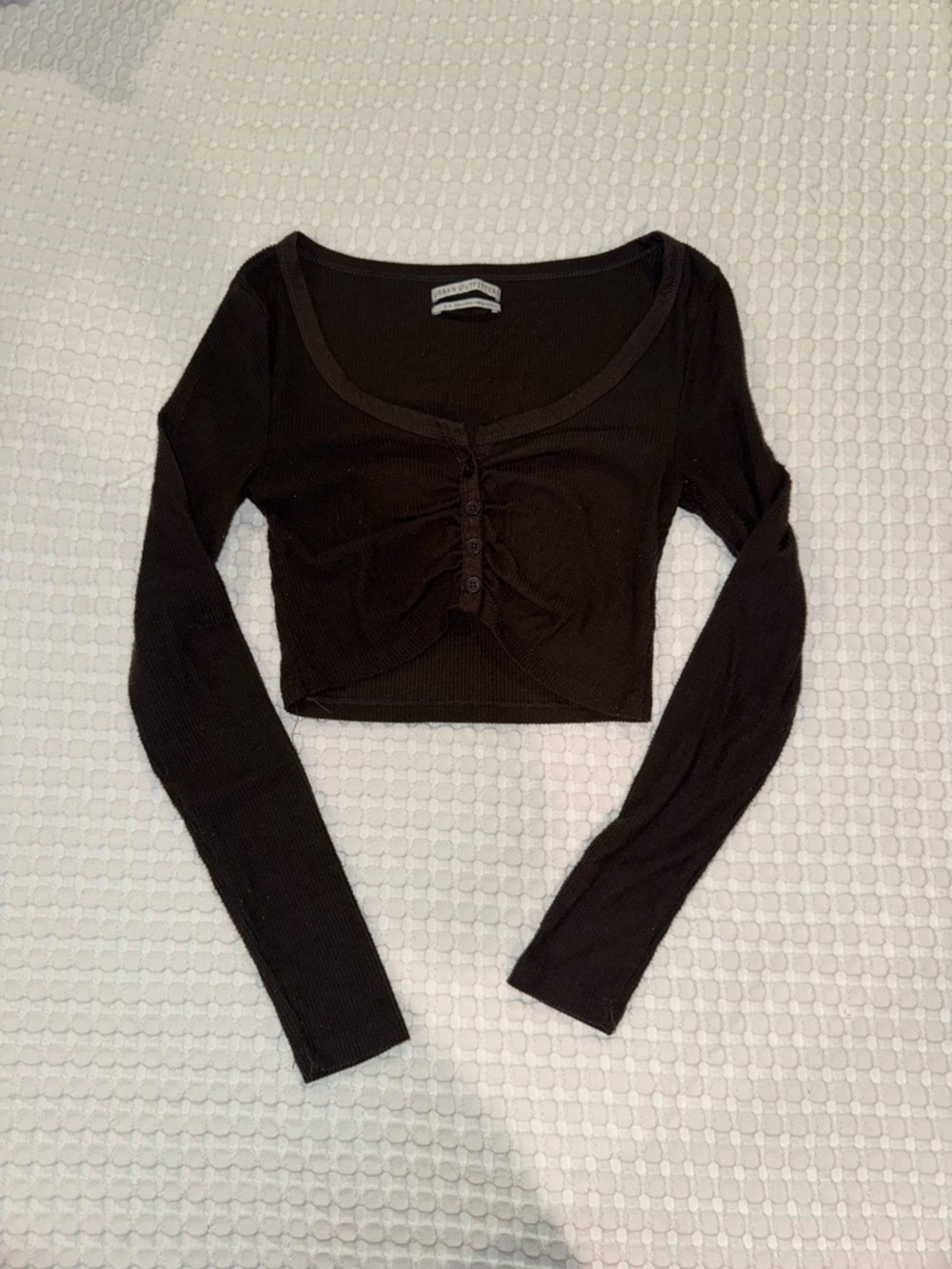 Urban Outfitters Long-Sleeve Ruched Button Crop Top